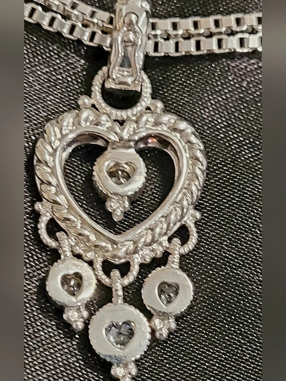 Judith Ripka, Rare Find,  Signature Textured Sterling Silver Heart-themed CZ 18
